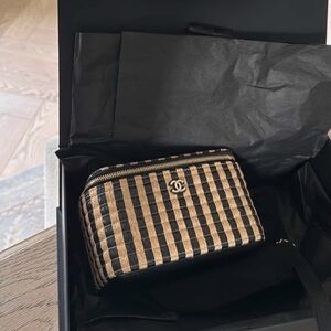 CHANEL Black and Tan Checkered Pouch